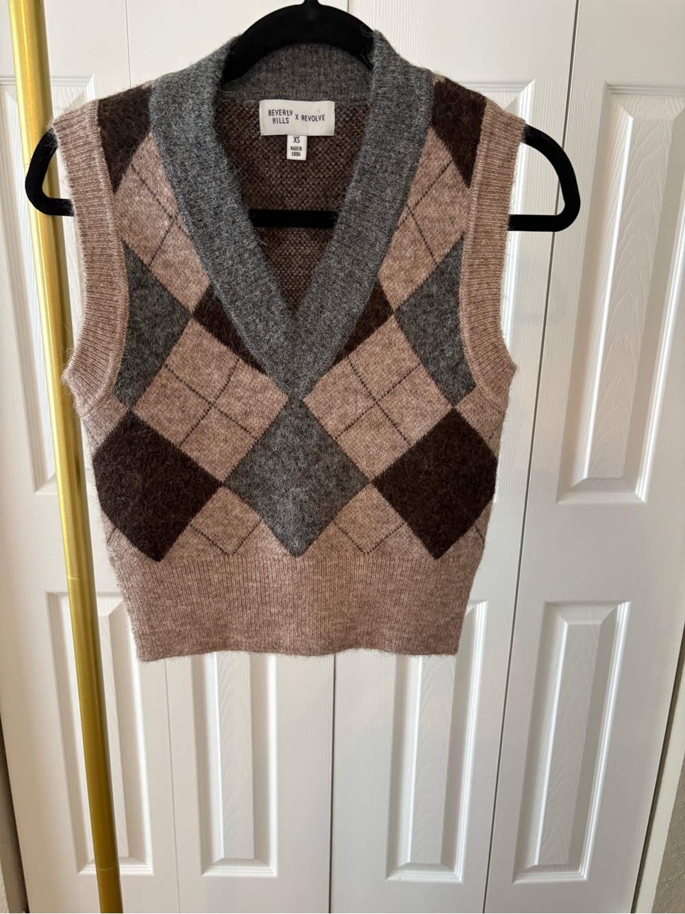Beverly Hills x Revolve Sweater Vest Wool Alpaca Blend Argyle Size XS